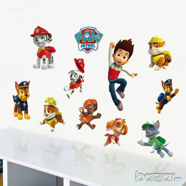№1 Всички кучета Paw Pes Patrol Пес Патрул стикер лепенка за стена за детска стая, снимка 1