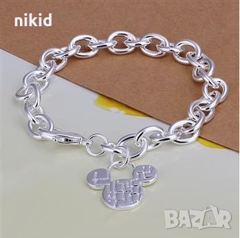 Дамска детска гривна верижка ланец Мики Мини Маус сребриста печат 925, снимка 1