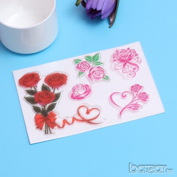 Роза букет силиконов гумен печат декорация и украса бисквитки фондан Scrapbooking, снимка 1