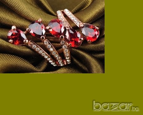 пръстен със сваровски кристали червена капка, снимка 1 - Пръстени - 7240097