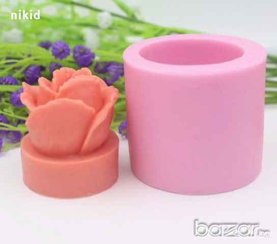 3D ниска роза в цилиндър силиконов молд форма за украса торта фондан тесто декорация сапун гипс свещ