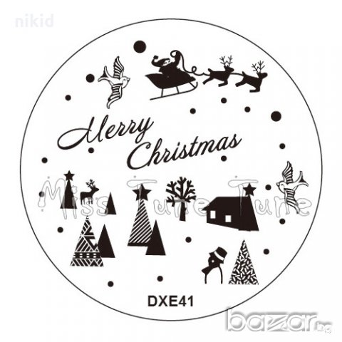 кръгъл Шаблон Коледен Новогодишен за щампа печати за нокти плочка DXE41