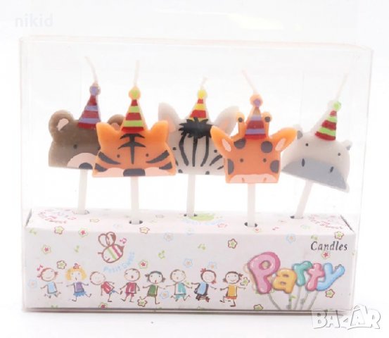 5 бр свещи свещ глави животни за торта Рожден ден детско парти топери топер, снимка 1 - Други - 24369010