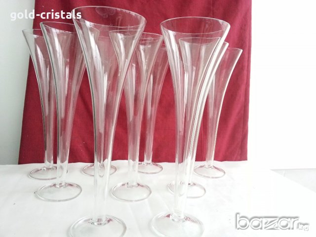 Високи стъклени кристални чаши  , снимка 4 - Антикварни и старинни предмети - 20400780