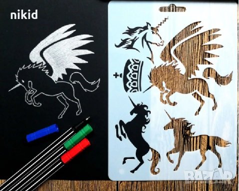 4 Еднорог стенсил шаблон спрей за торта украса кекс декорация украса Scrapbooking