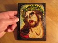 †  ръчно рисувана икона Исус Христос с трънния венец 2 - разм.16 х 12 см., снимка 1
