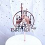 Замък на Дисни Happy Birthday розов сребро твърд топер за торта украса рожден ден 