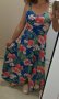 ПРОМО!!! КРАСИВА асиметрична синя рокля на розови цветя с подложки, снимка 1 - Рокли - 25761381