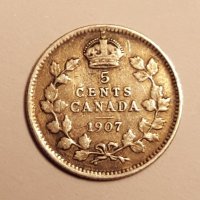 Rare. 5 CENTS 1907 CANADA, снимка 2 - Нумизматика и бонистика - 18733331