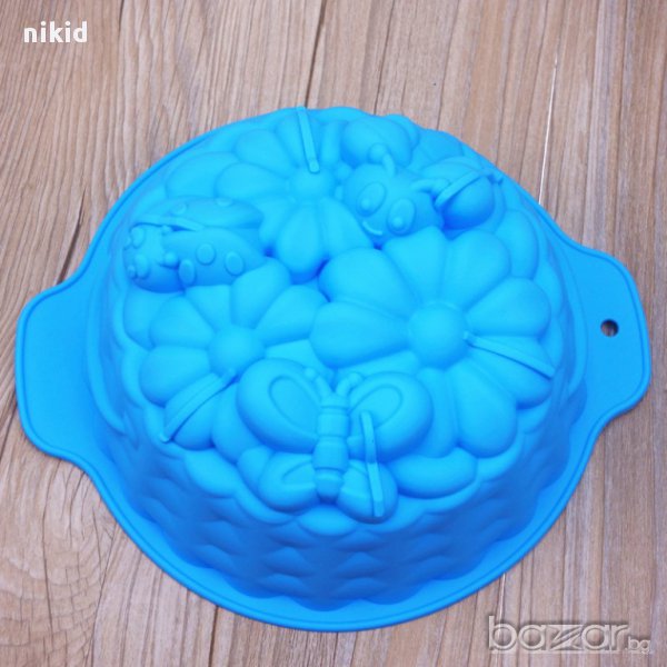 пролетна кошница цветя и насекоми силиконов молд калъп тава за кекс украса декорация торта форма, снимка 1