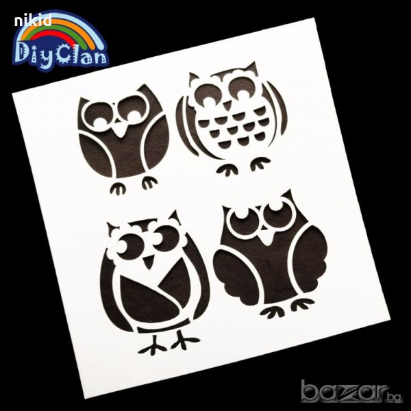 4 бухала стенсил шаблон за спрей за торта украса кекс декорация с пудра захар боя, снимка 1