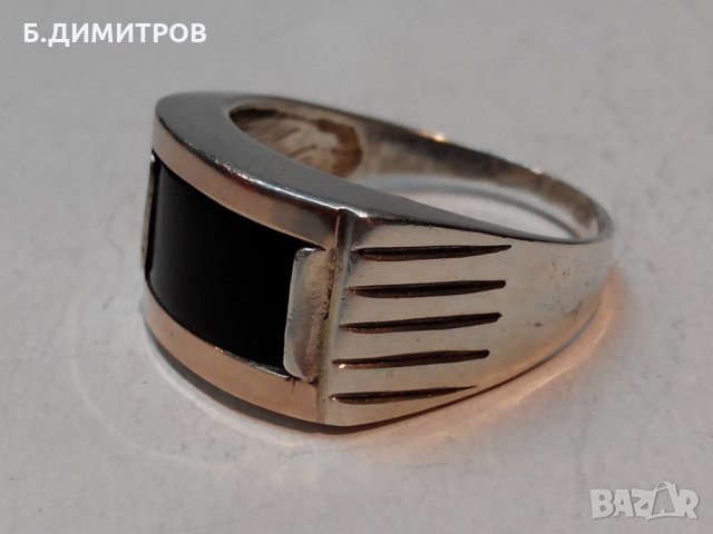 Стар сребърен руски СССР пръстен с оникс и злато, снимка 2 - Пръстени - 22801042