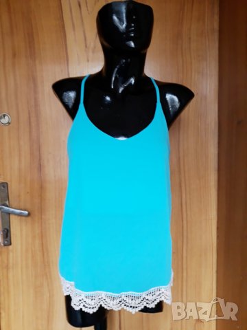 Небесно син потник с гол гръб и бяла дантела С/М, снимка 1