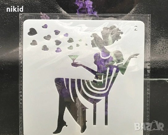 Седнала жена с коктейл стенсил шаблон спрей за торта украса кекс декорация с пудра захар