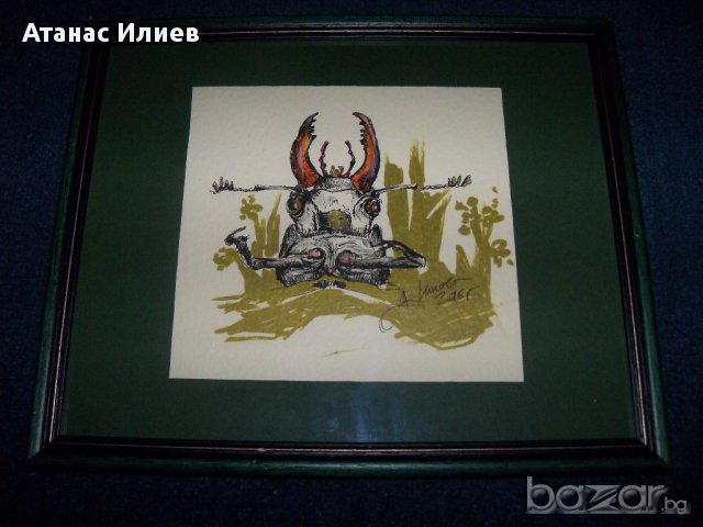 "Бръмбар рогач" картина от художничката Десислава Илиева, снимка 4 - Картини - 16257914