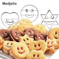 сет 4 големи метални резци усмивки усмихнати лица Smile форми за сладки тесто фондан линцери резец, снимка 2 - Форми - 20257254