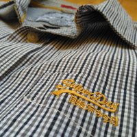 Нова цена SuperDry Japan риза мъжка ситно сиво каре, снимка 5 - Ризи - 24854715