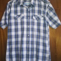 Мъжка риза с къс ръкав синьо и черно на каре, снимка 1 - Ризи - 26050322