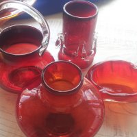Червено стъклени красоти ваза, котле, пепелник от един сет, снимка 12 - Декорация за дома - 26155942