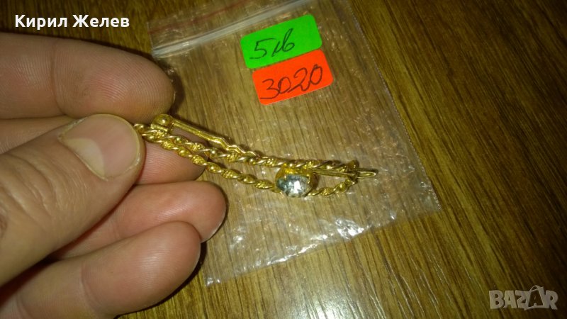 Позлатена старинна фиба шнола с кристал -387, снимка 1