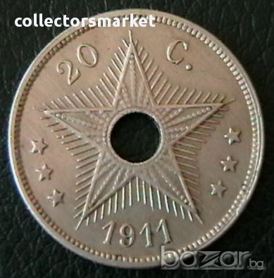 20 сантима 1911, Белгийско Конго, снимка 1