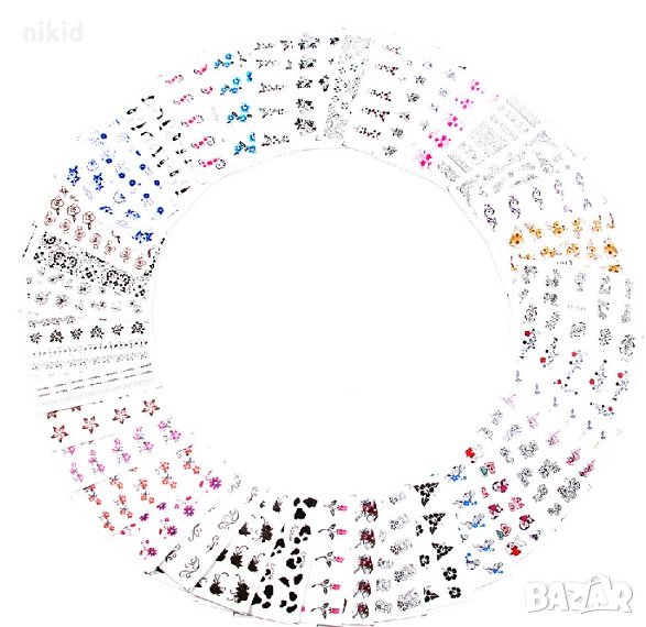 30 бр микс черни и цветя татос ваденки слайдер водни стикери маникюр нокти декорация , снимка 1