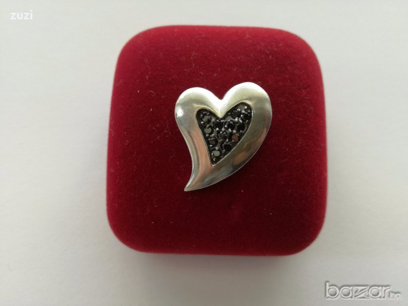 Сребърна висулка сърце с черни цирконий - сребро проба 925 , снимка 1