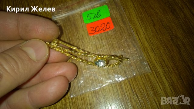 Позлатена старинна фиба шнола с кристал -387