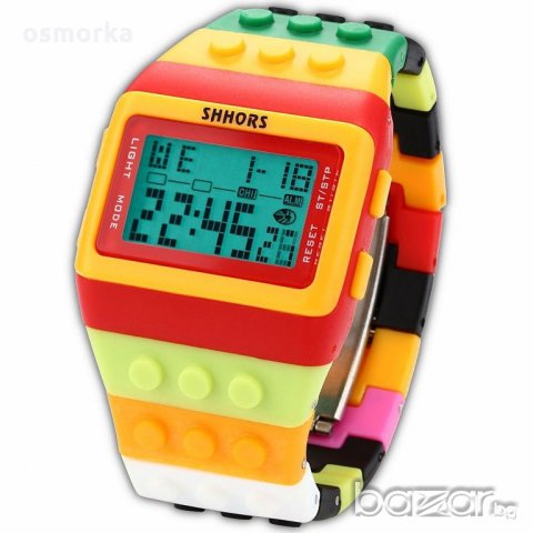 Нов Часовник с каишка наподобяваща блокчета на конструктор Лего Lego цветен дъга цветове хронометър, снимка 5 - Други - 11566995