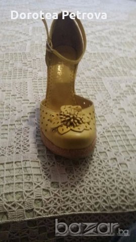 Обувки естествена кожа и корк, летни, жълти, снимка 1
