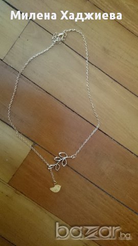 Колие Birdy - сребристо и златисто, снимка 2 - Колиета, медальони, синджири - 9803319