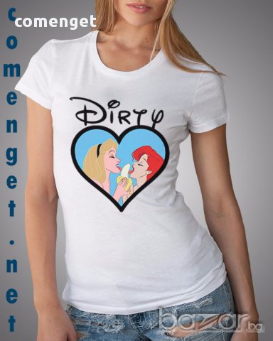 Ново! Дамска тениска с DIRTY DISNEY принт! Бъди различна, поръчай модел С ТВОЯ идея!, снимка 2 - Тениски - 15253640