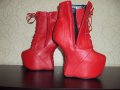 Дамски червени кожени боти на висок ток 16см-тип копито, снимка 8