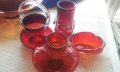 Червено стъклени красоти ваза, котле, пепелник от един сет, снимка 12