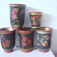 Стари дървени чаши - 5 бр, снимка 1 - Антикварни и старинни предмети - 11959794