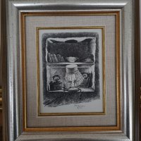Петър Лазаров Натюрморт с лампа литография в стилна рамка, снимка 1 - Картини - 23959438