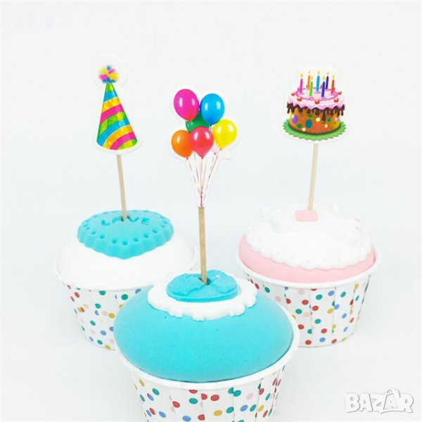 18 бр топер клечки за парти балони шапка торта за мъфини декорация кексчета торта рожден ден, снимка 1