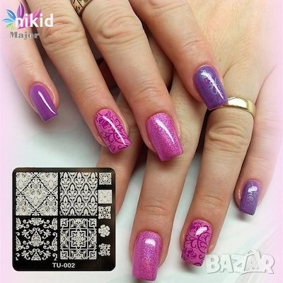 TU-002 квадратна плочка / щампа шаблон за печат на нокти, снимка 1