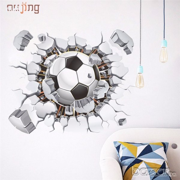 3D футбол Футболна топка стикер за стена и мебел детска стая самозалепващ, снимка 1