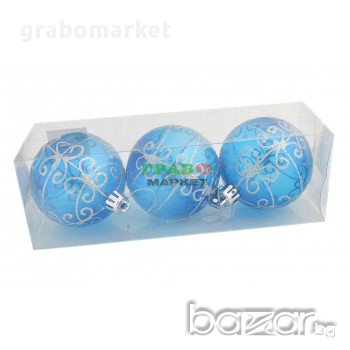 Комплект от 3 бр. полупрозрачни топки за окачване на елха, декорирани с брокат. , снимка 1