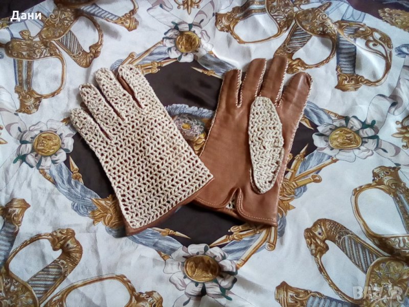 Vintage дамски ръкавици естествена кожа и памук, снимка 1