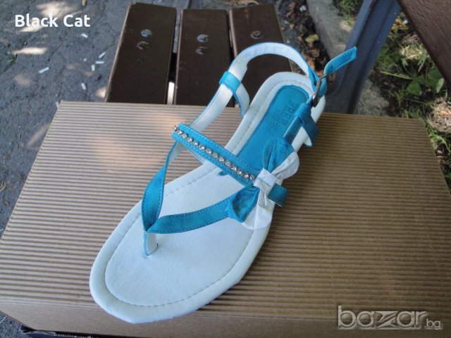 Нови кокетни синьо-бели кожени дамски сандали / летни обувки "Free Sun", естествена кожа, чехли, снимка 11 - Сандали - 18759237