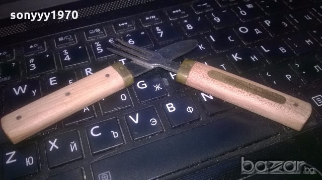 ретро комплект-нож+вилица-дърво/мед/месинг-25см, снимка 4 - Колекции - 19735643