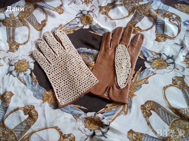 Vintage дамски ръкавици естествена кожа и памук