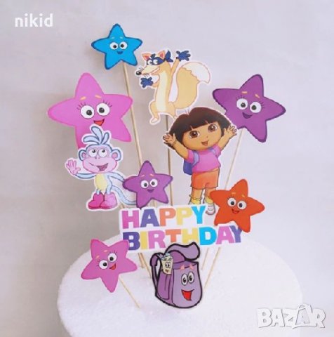 Сет Дора и Ботичко топери топер украса на торта с надпис Happy Birthday рожден ден декорация парти