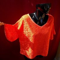 Оранжева непрозрачна блуза с дантела ХЛ, снимка 2 - Тениски - 21575610