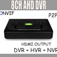 960h 4/8 Kaнала Хибриден Ahd DVR Hvr Nvr HDMI Onvif P2p за Ip мрежови и Аналогови Охранителни Камери, снимка 1 - Камери - 9531516