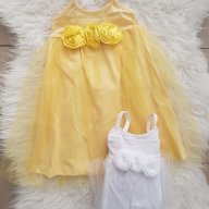 Рокля с тюл и цветя в бяло или жълто от 92 до 110 /10988/, снимка 1 - Детски рокли и поли - 18344409