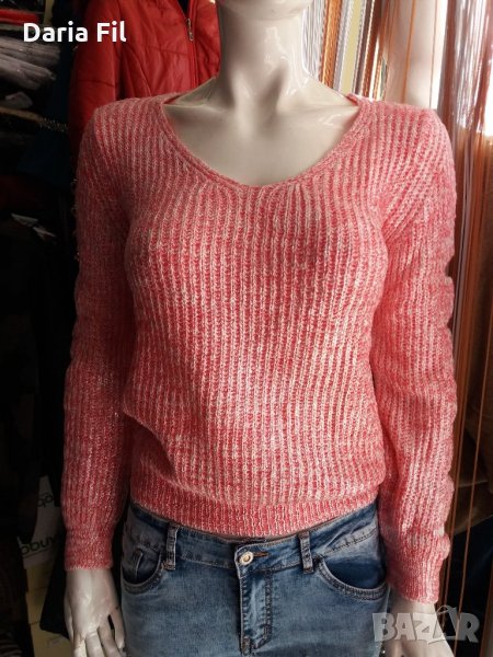 НОВО! СТРАХОТЕН пуловер в бяло-розово-сребристо, снимка 1