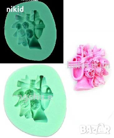 Тромпет с рози силиконов молд форма декор торта сладки фондан и др. украса, снимка 1